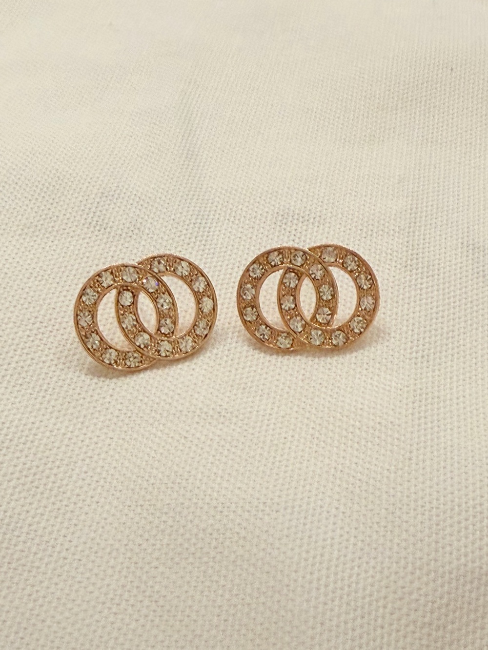 Artisan Gold Tone Interlocking Crystal Hoop Stud Earrings